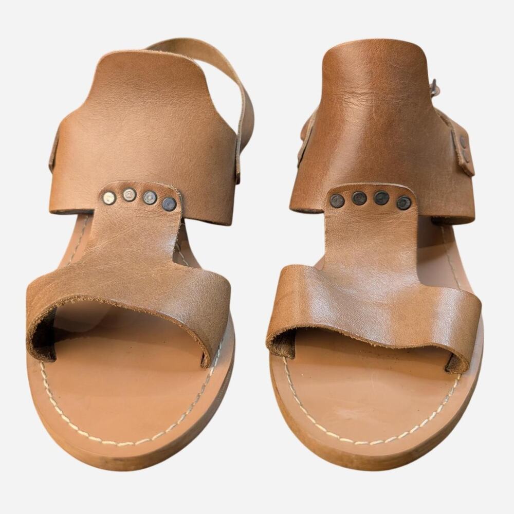Barbara Barbieri Italy Tan Leather Studded Gladiator Block Heel Sandals 9